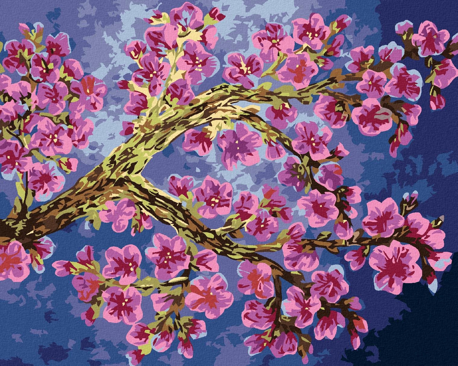 Maľovanie podľa čísel – Kvitnúca vetva sakury, 80 × 100 cm, napnuté plátno na rám