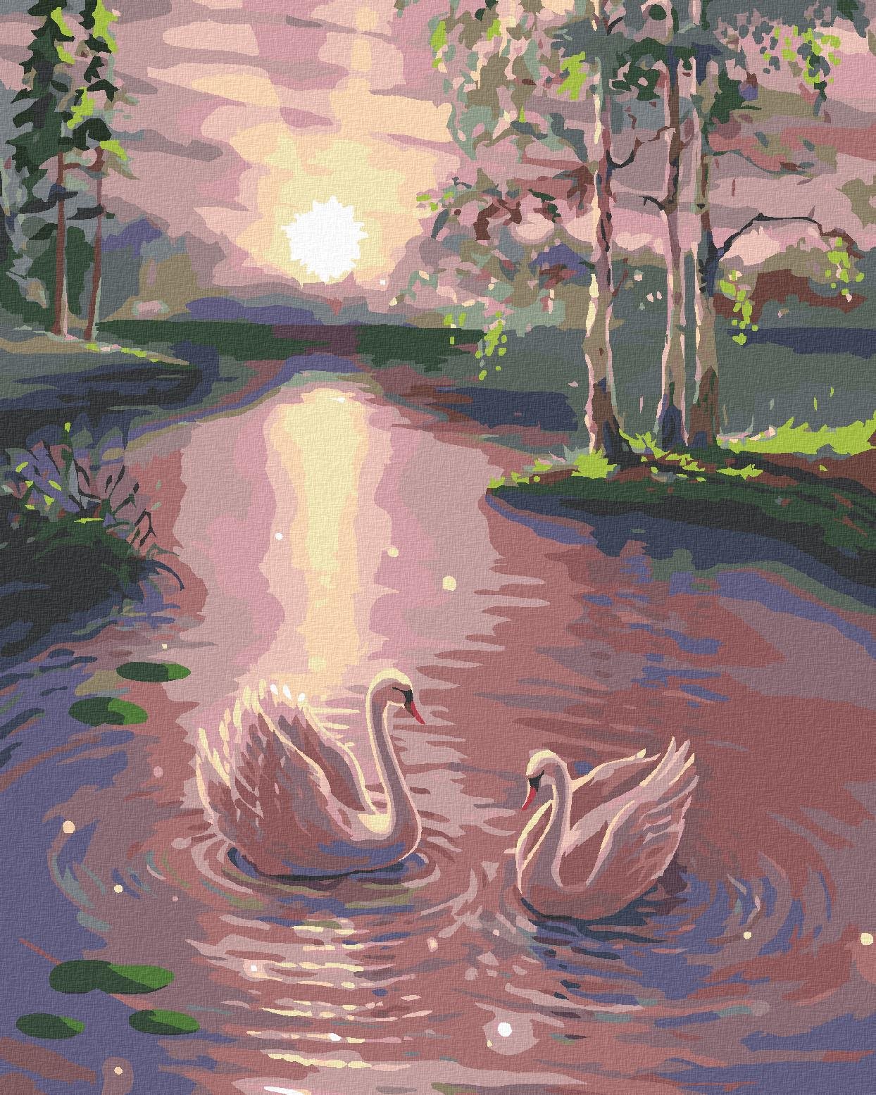 Maľovanie podľa čísel – Labute na vode, 80 × 100 cm, napnuté plátno na rám