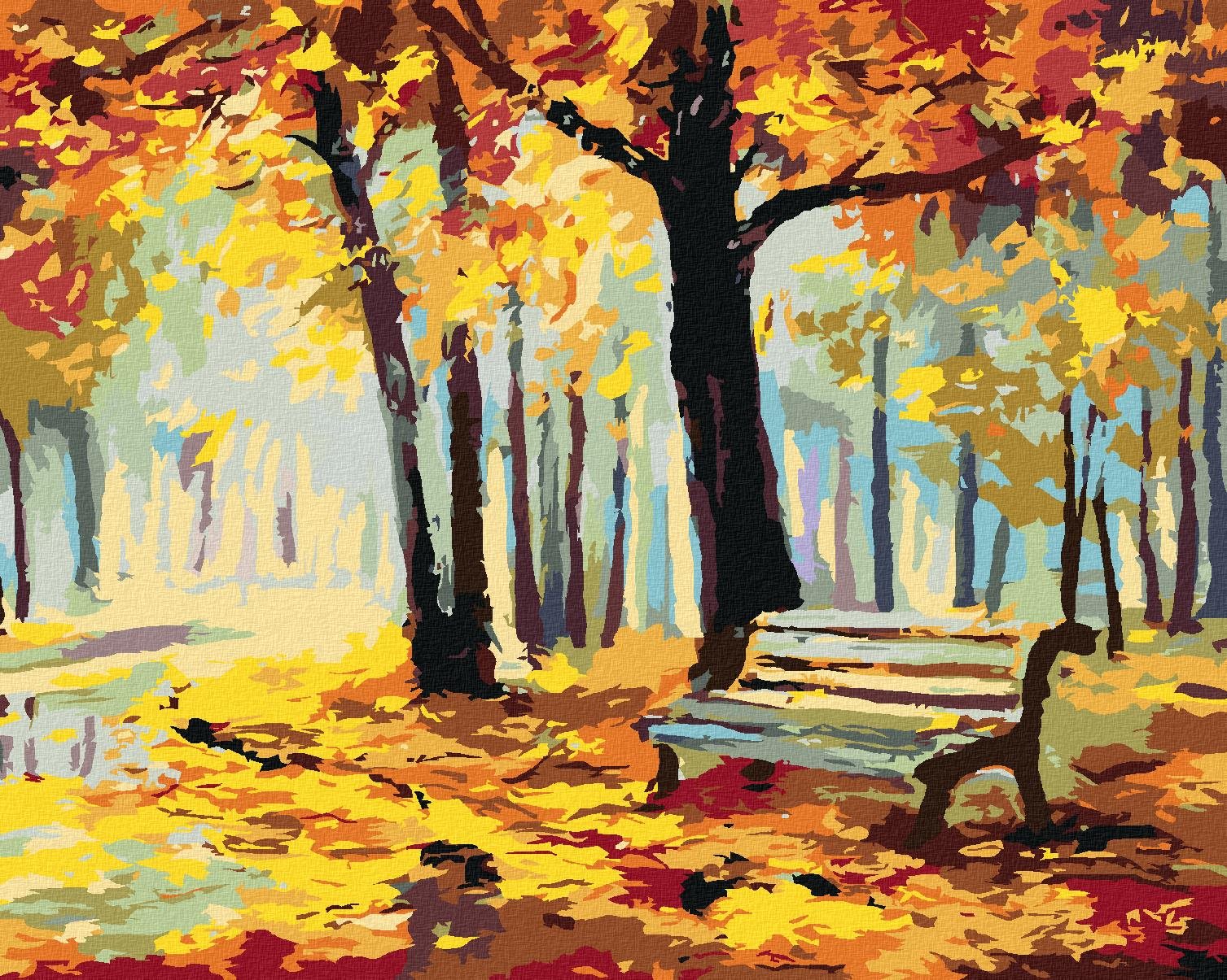 Maľovanie podľa čísel - Lavička v parku, 40 x 50 cm, napnuté plátno na ráme