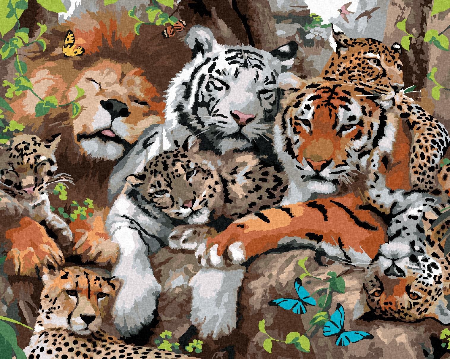 Maľovanie podľa čísel – Lev, tigre a ďalšie mačkovité šelmy (Howard Robinson), 80 × 100 cm, napnuté plátno na rám
