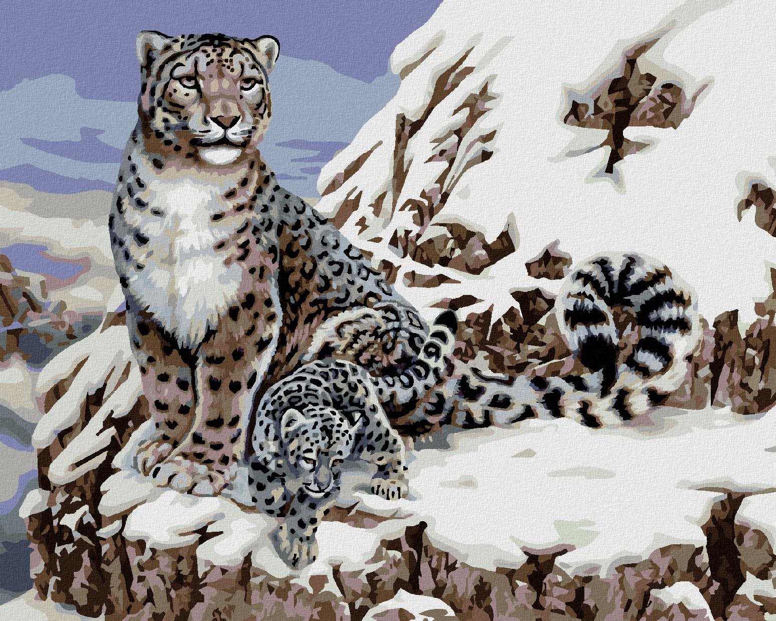 Maľovanie podľa čísel – Leopard snežný s mláďaťom (Howard Robinson), 80 × 100 cm, napnuté plátno na rám