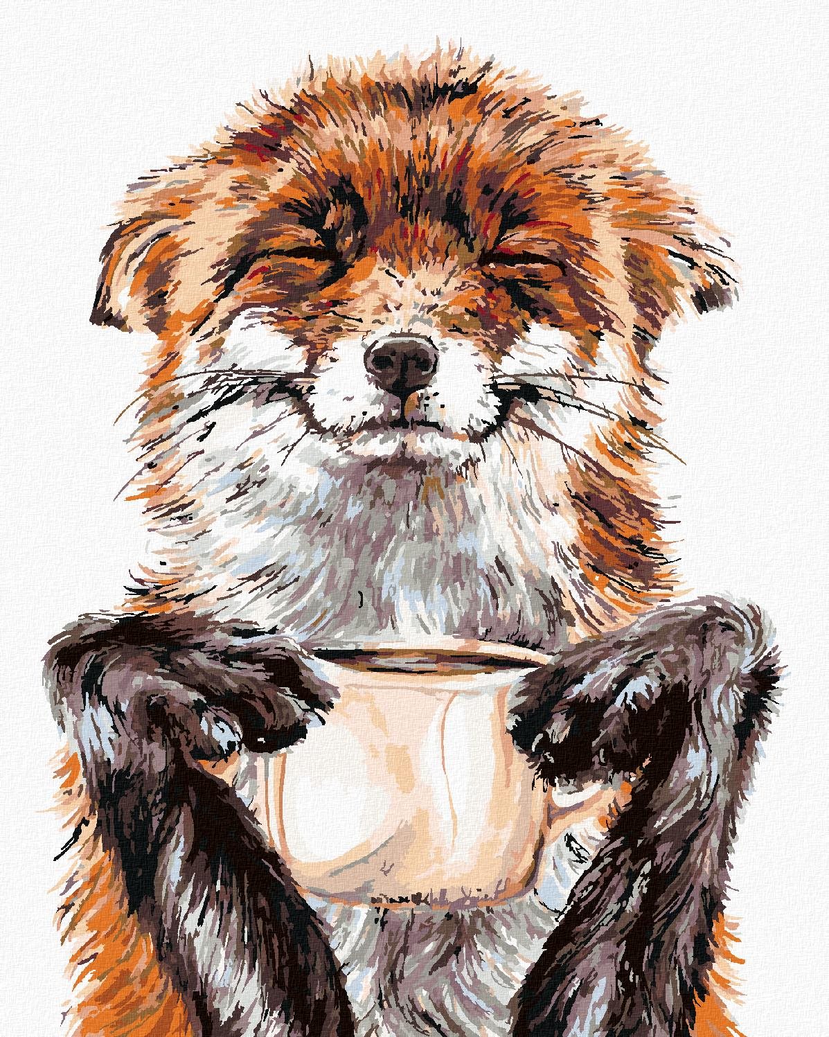 Maľovanie podľa čísel – Líška a káva (Holly Simental), 40 × 50 cm, bez rámu a bez napnutia plátna