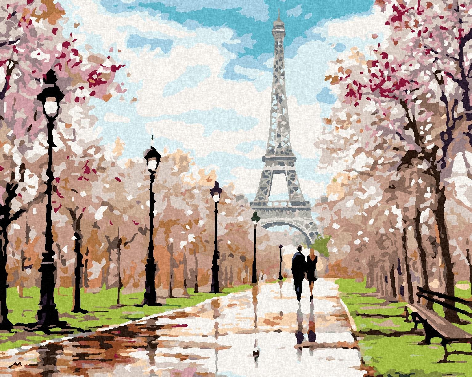 Maľovanie podľa čísel – Milenci v parku pri Eiffelovej veži (Richard Macneil), 80 × 100 cm, bez rámu a bez napnutia plátna