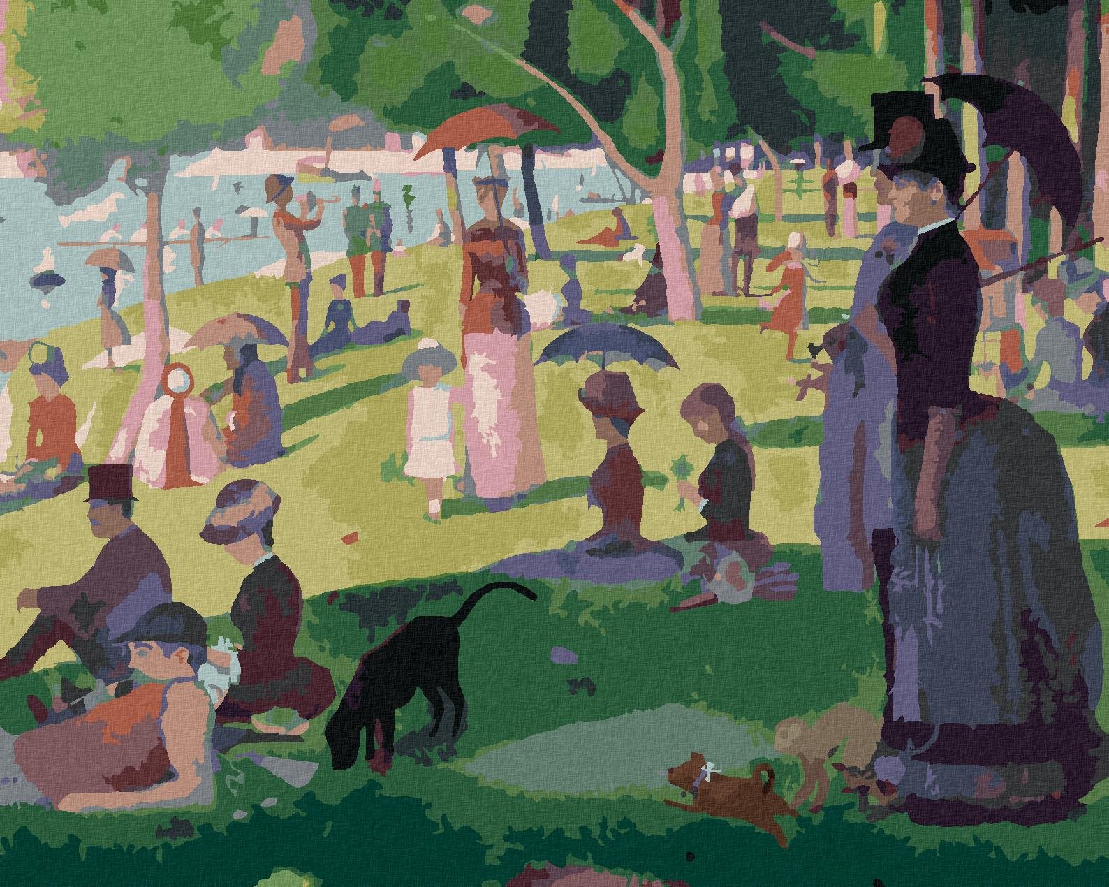 Maľovanie podľa čísel – Nedeľné popoludnie na ostrove Grande Jatte (G. Seurat), 80 × 100 cm, napnuté plátno na rám