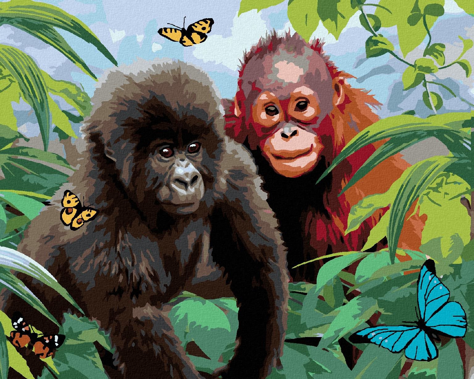 Maľovanie podľa čísel – Orangutan a malá gorila (Howard Robinson), 80 × 100 cm, napnuté plátno na rám