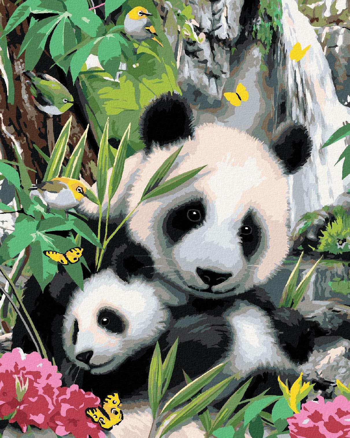 Maľovanie podľa čísel – Panda s mláďaťom a vodopád (Howard Robinson), 40 × 50 cm, napnuté plátno na rám