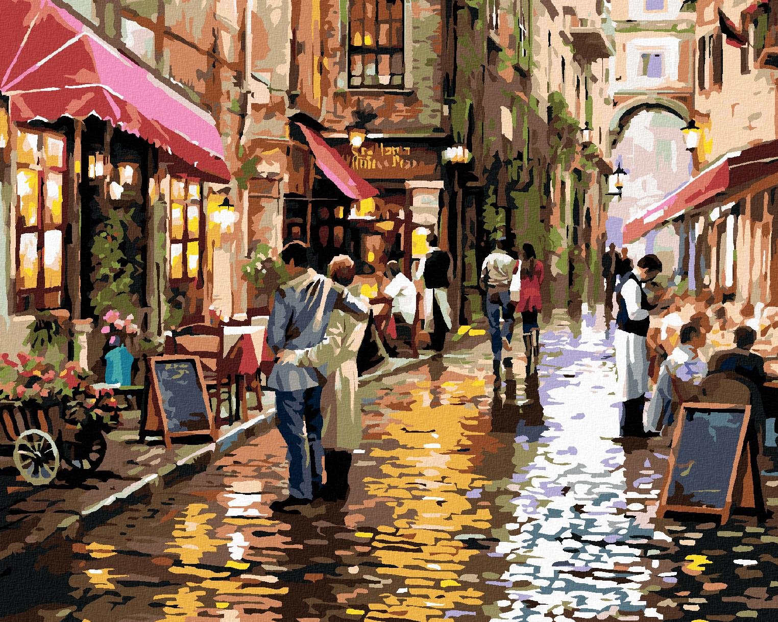 Maľovanie podľa čísel - Pár pri kaviarni (Richard Macneil), 40 x 50 cm, napnuté plátno na ráme