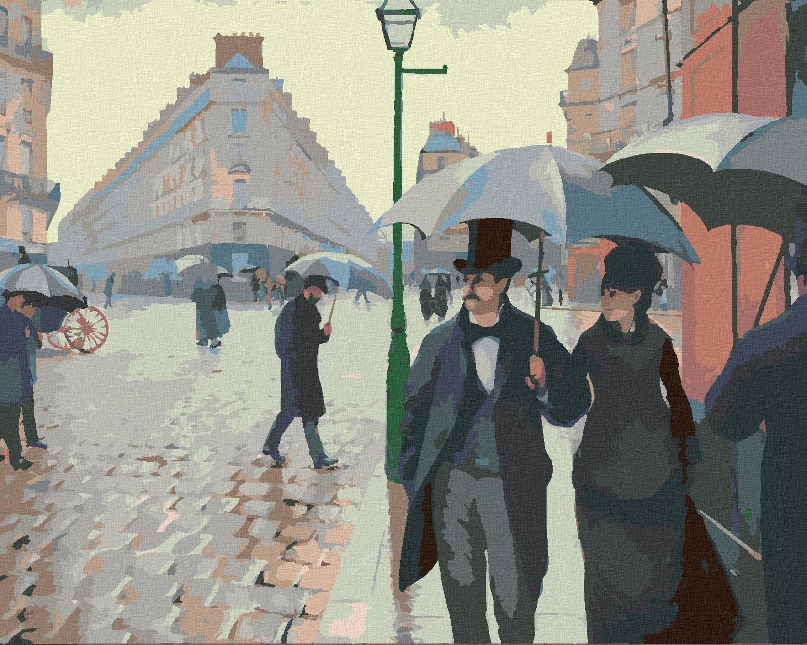 Maľovanie podľa čísel – Paris street; Rainy day (Gustave Caillebotte), 80 × 100 cm, bez rámu a bez napnutia plátna