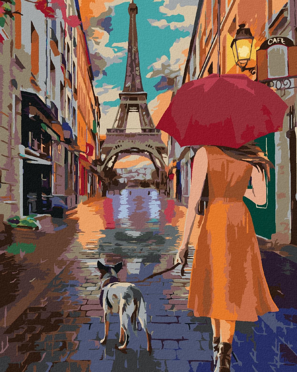 Maľovanie podľa čísel – Paríž Eiffelova veža prechádzka uličkou, 40 × 50 cm, bez rámu a bez napnutia plátna