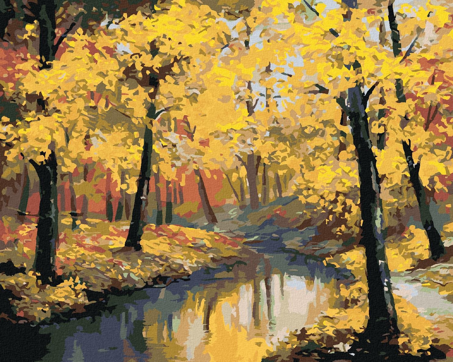 Maľovanie podľa čísel - Jesenný les a rieka, 40 x 50 cm, napnuté plátno na ráme