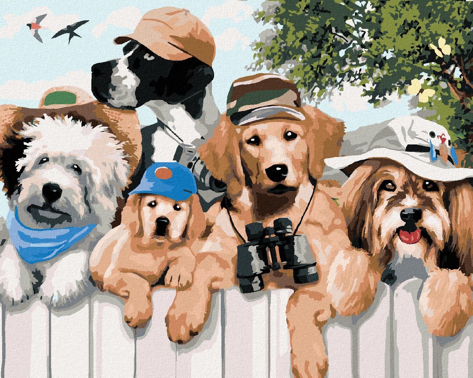 Maľovanie podľa čísel – Psy na výlete v prírode (Howard Robinson), 40 × 50 cm, bez rámu a bez napnutia plátna