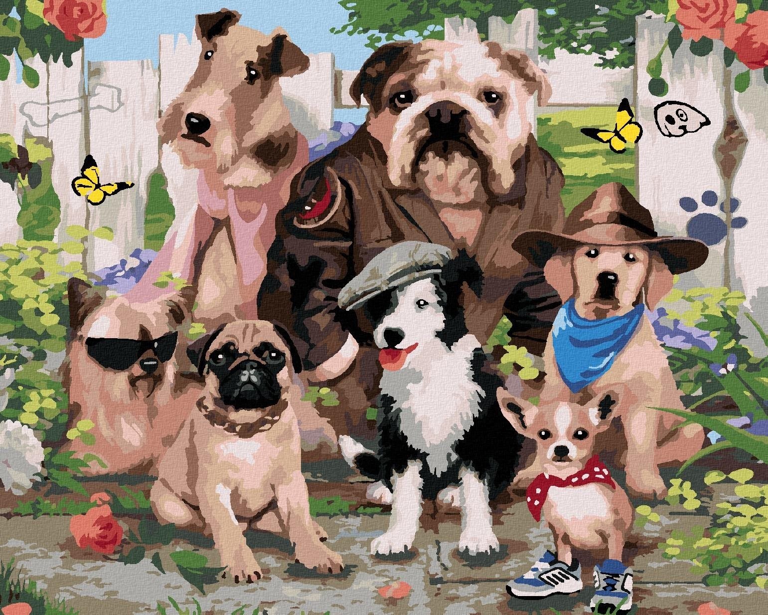 Maľovanie podľa čísel – Psy v slušivom oblečení (Howard Robinson), 80 × 100 cm, napnuté plátno na rám