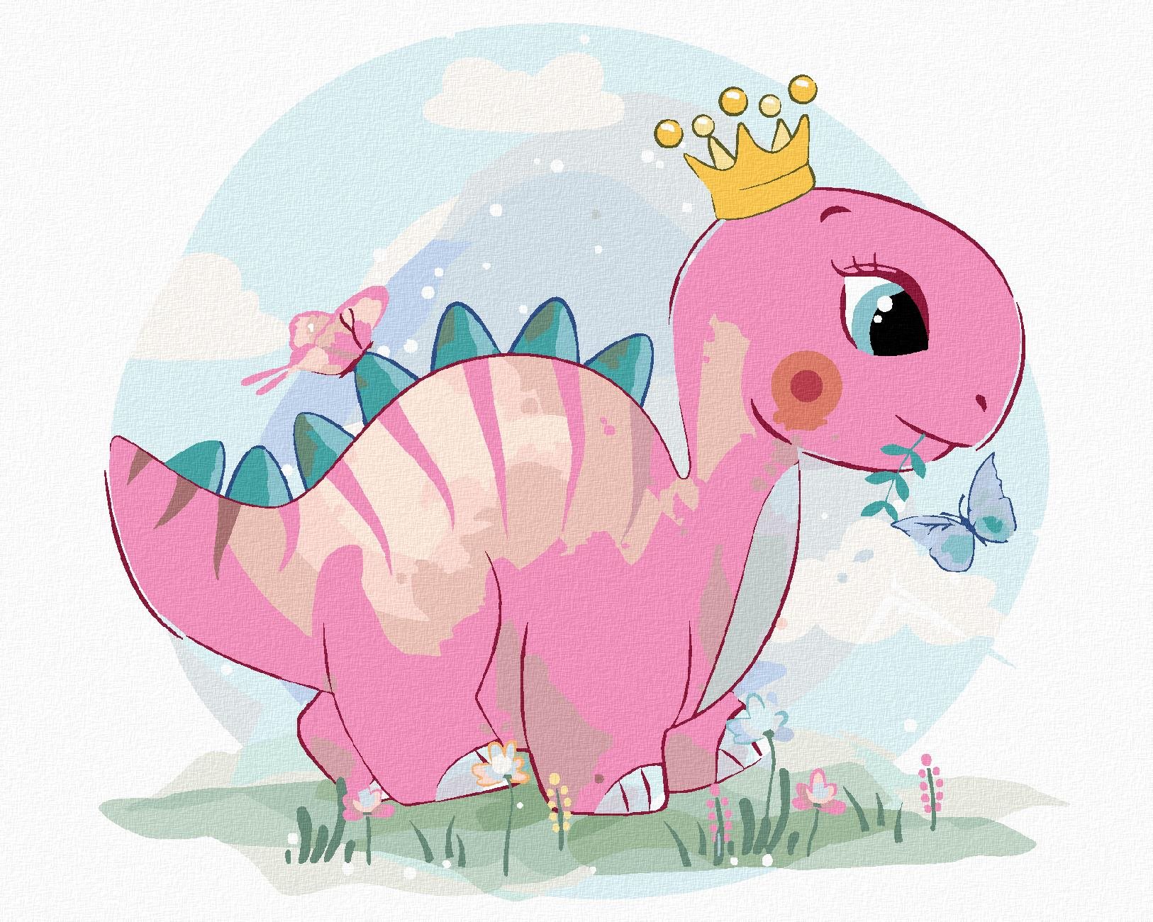 Maľovanie podľa čísel – Ružový dinosaurus, 80 × 100 cm, bez rámu a bez napnutia plátna