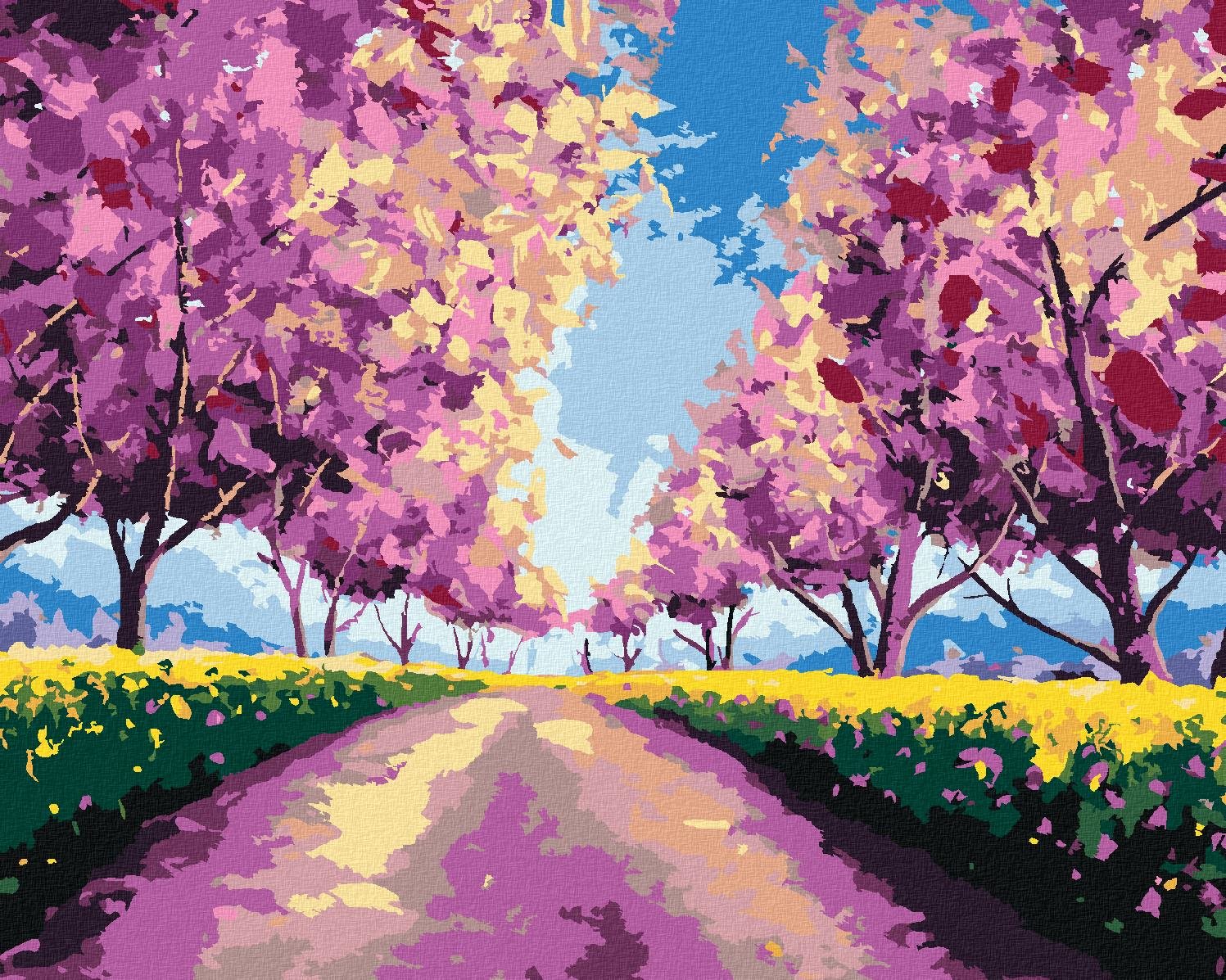 Maľovanie podľa čísel – Sakury na poľnej ceste, 80 × 100 cm, bez rámu a bez napnutia plátna