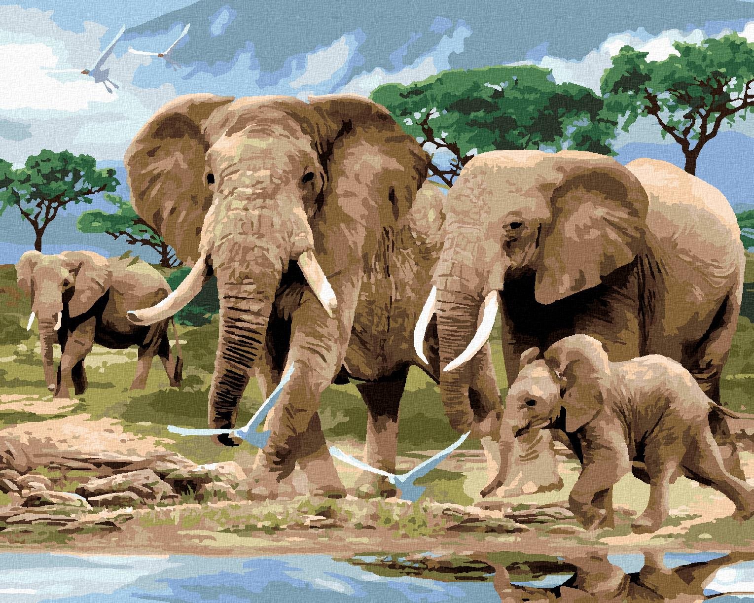 Maľovanie podľa čísel – Slony na savane (Howard Robinson), 80 × 100 cm, bez rámu a bez napnutia plátna