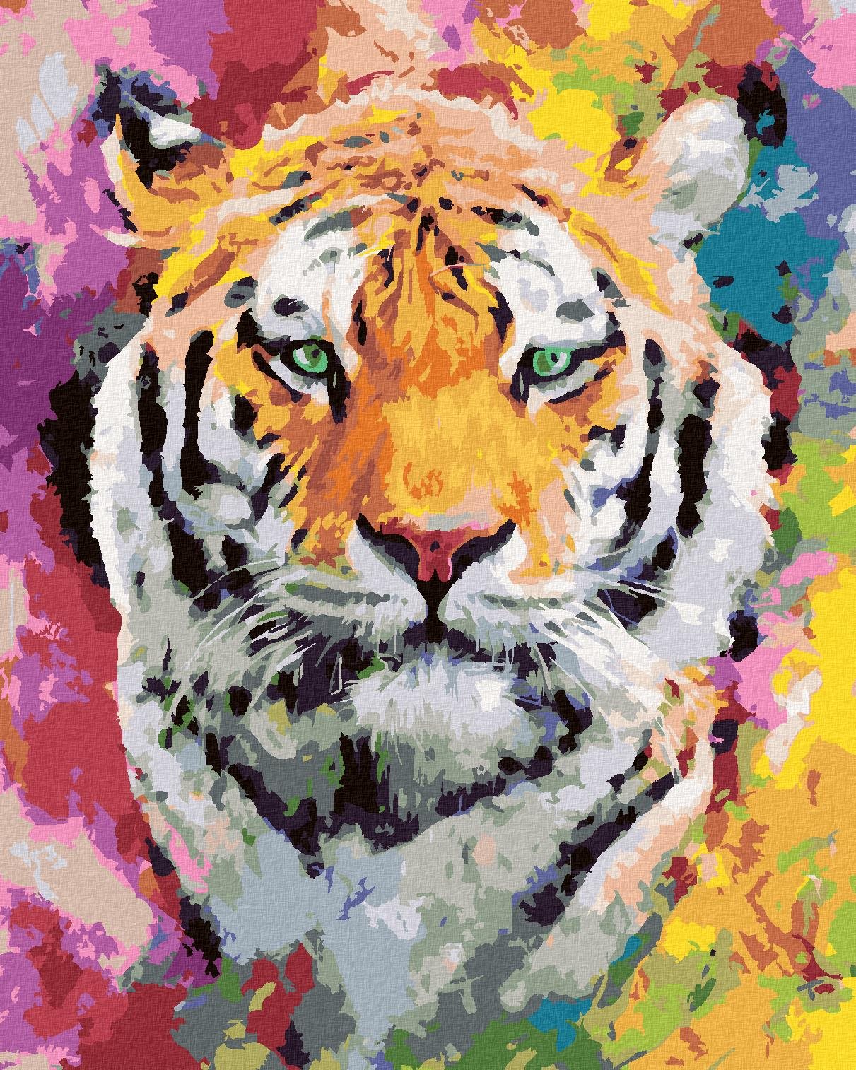 Maľovanie podľa čísel – Tiger vo farbách, 40 × 50 cm, napnuté plátno na rám