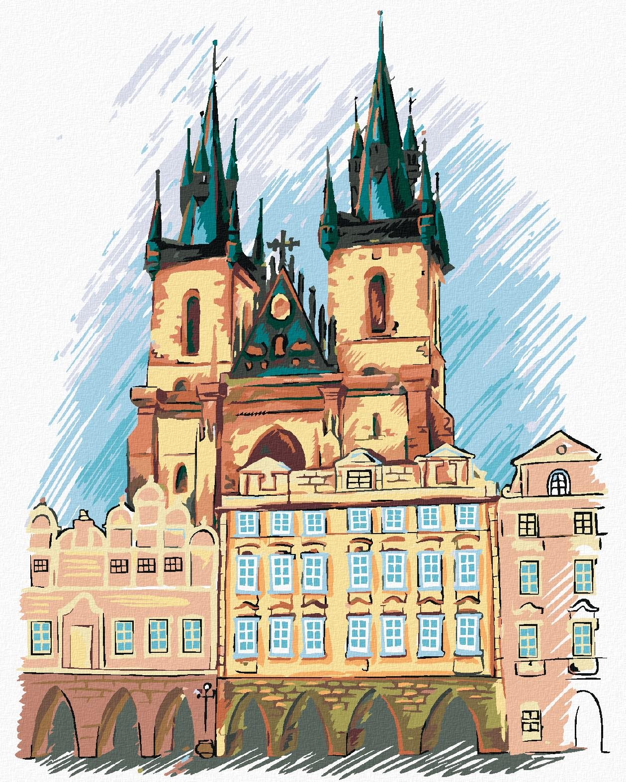 Maľovanie podľa čísel – Týnsky chrám Praha, 80 × 100 cm, napnuté plátno na rám