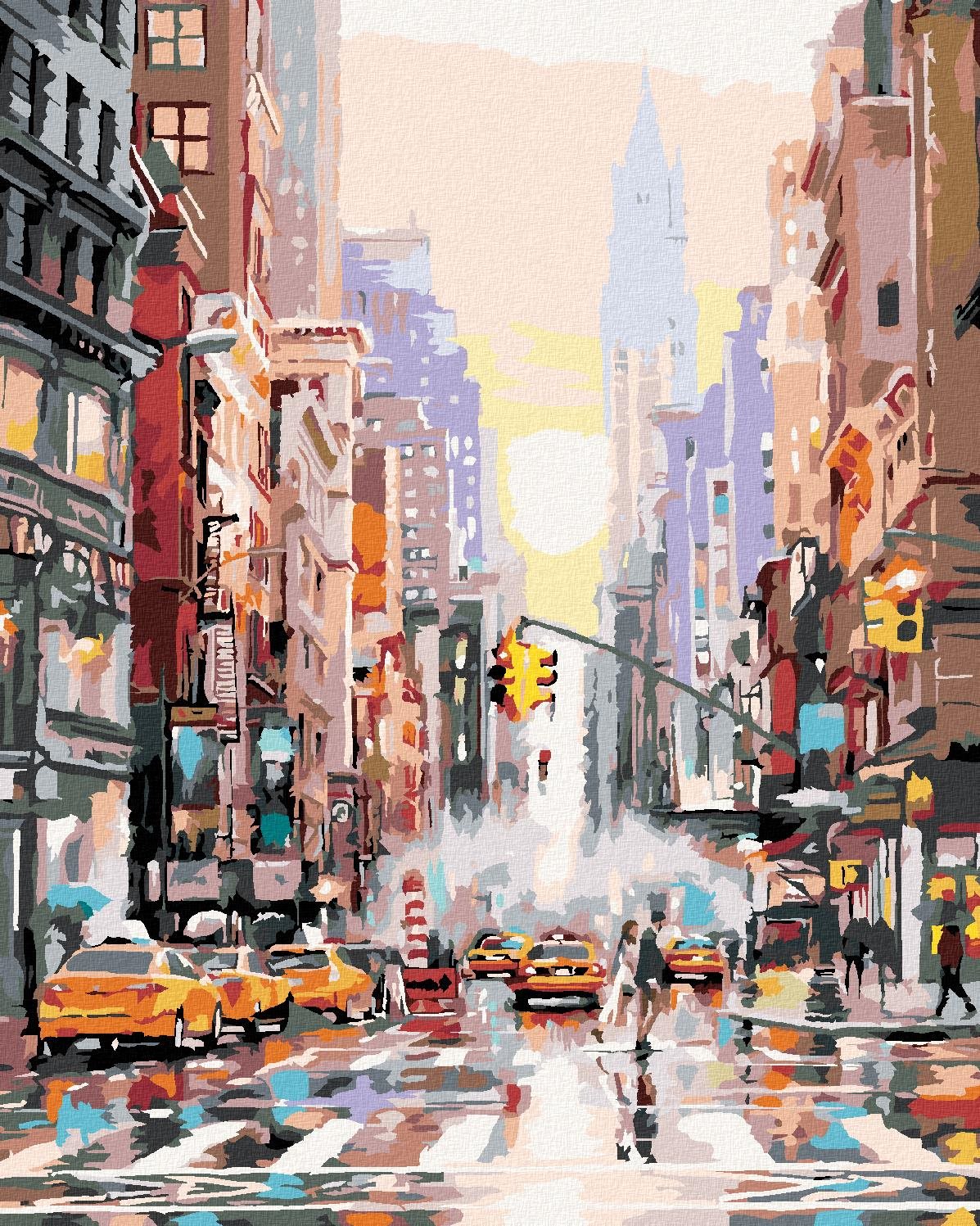Maľovanie podľa čísel – Ulica v New Yorku a žlté taxíky (Richard Macneil), 80 × 100 cm, napnuté plátno na rám