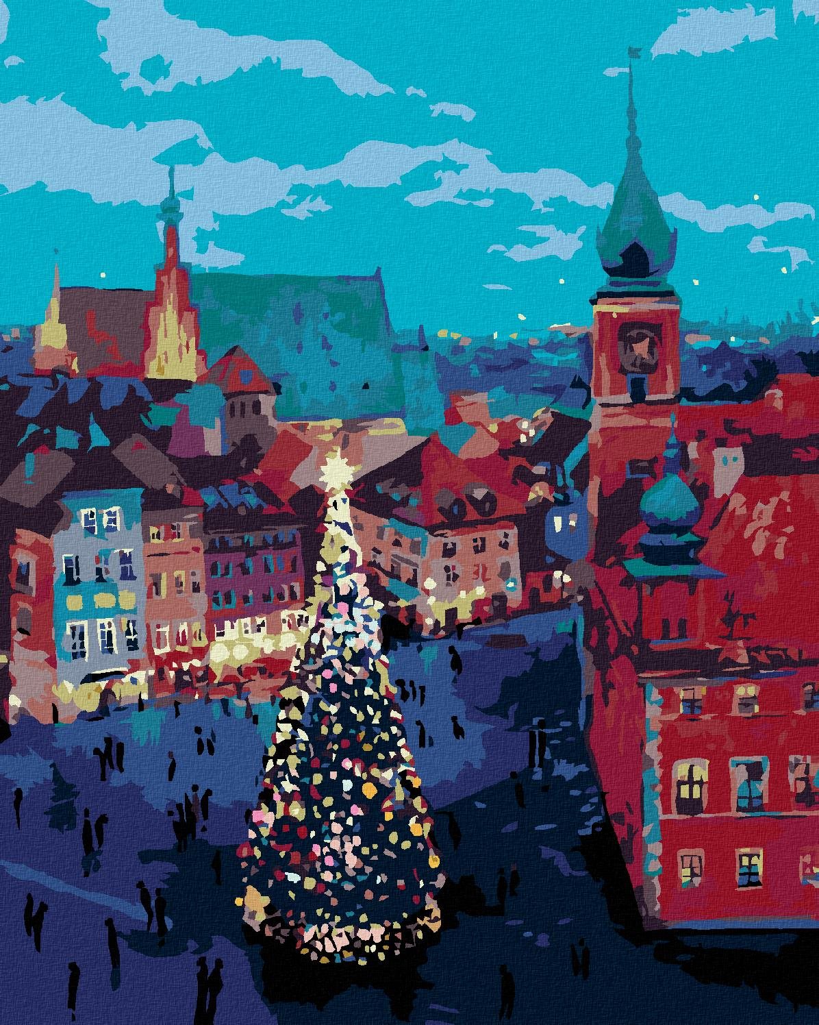 Maľovanie podľa čísel – Vianočný stromček pred zámkom vo Varšave, 80 × 100 cm, napnuté plátno na rám