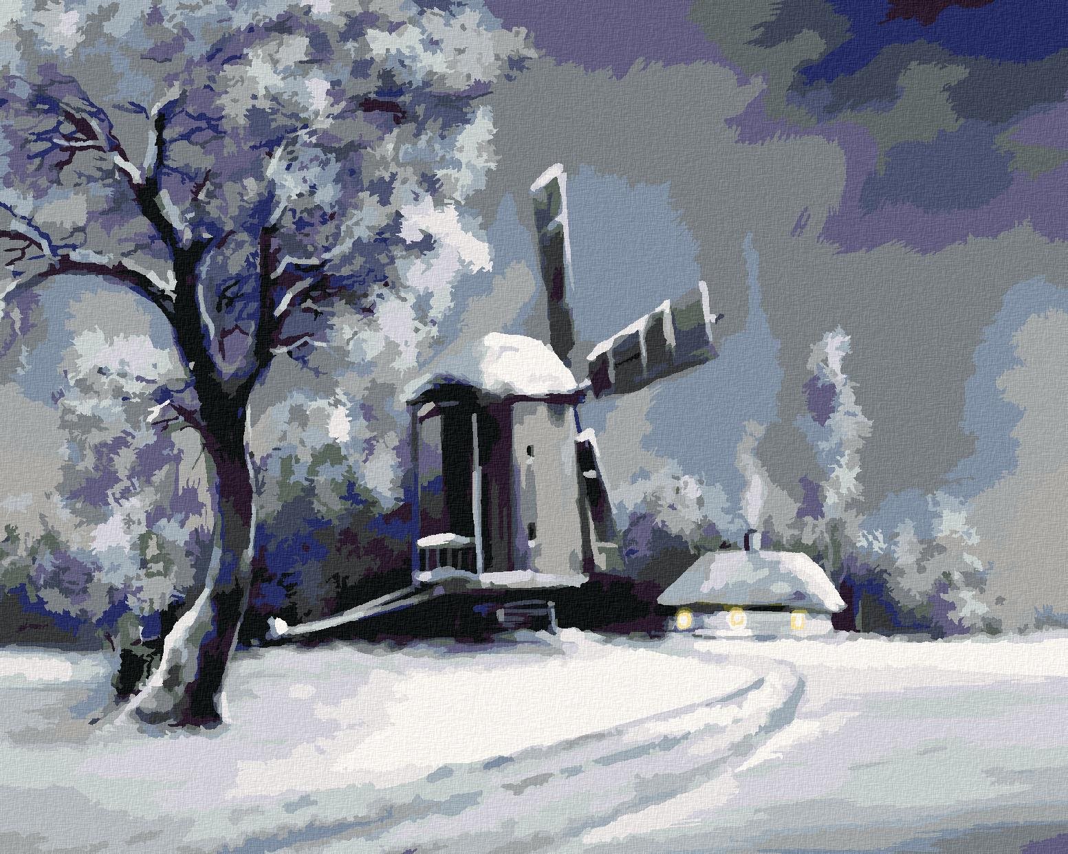 Maľovanie podľa čísel – Vidiecka zimná krajina, 80 × 100 cm, bez rámu a bez napnutia plátna