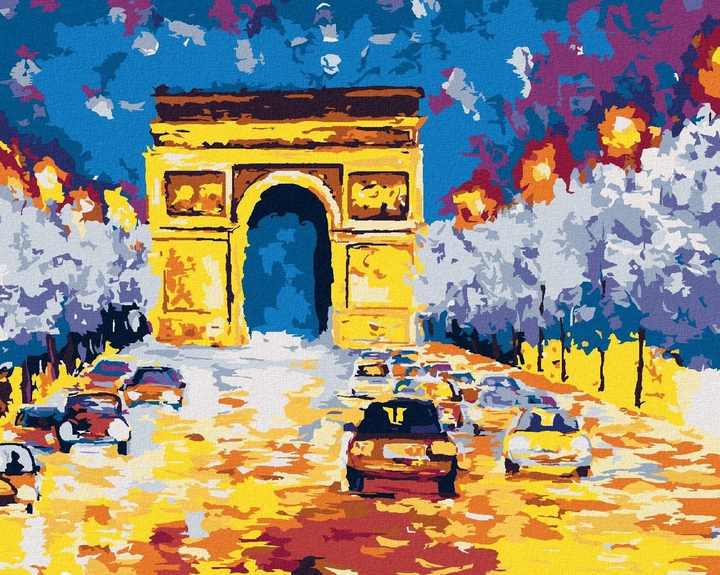 Maľovanie podľa čísel – Víťazný oblúk s autami, 40 × 50 cm, napnuté plátno na rám