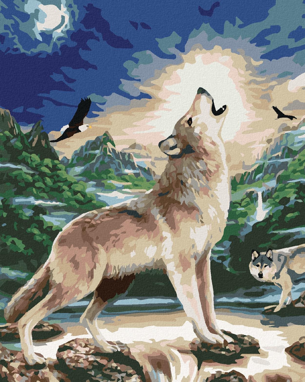 Maľovanie podľa čísel – Vyjúci vlk (Howard Robinson), 40 × 50 cm, napnuté plátno na rám