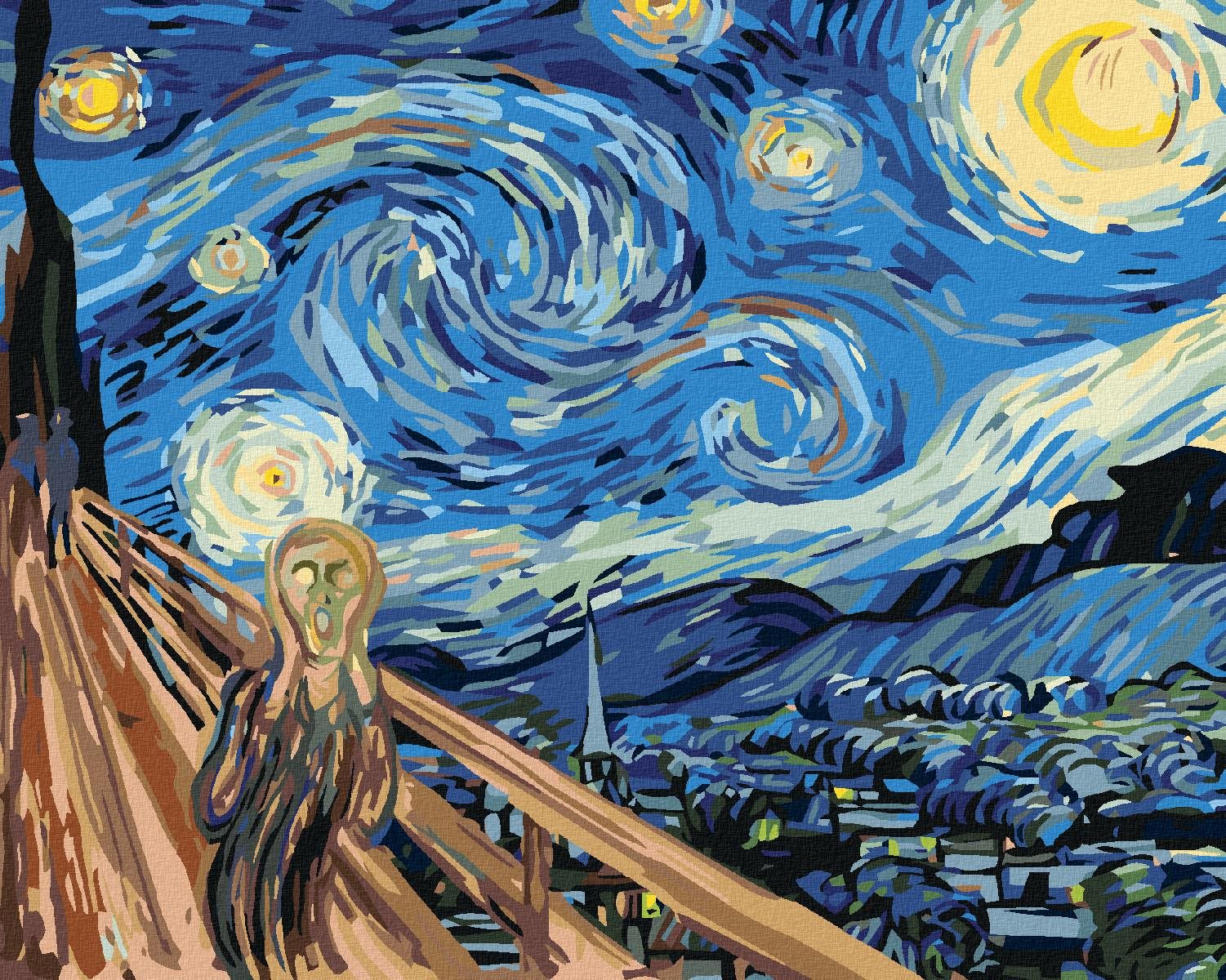 Maľovanie podľa čísel – Výkrik na hviezdnu noc – inšpirácia van Goghem, 80 × 100 cm, bez rámu a bez napnutia plátna