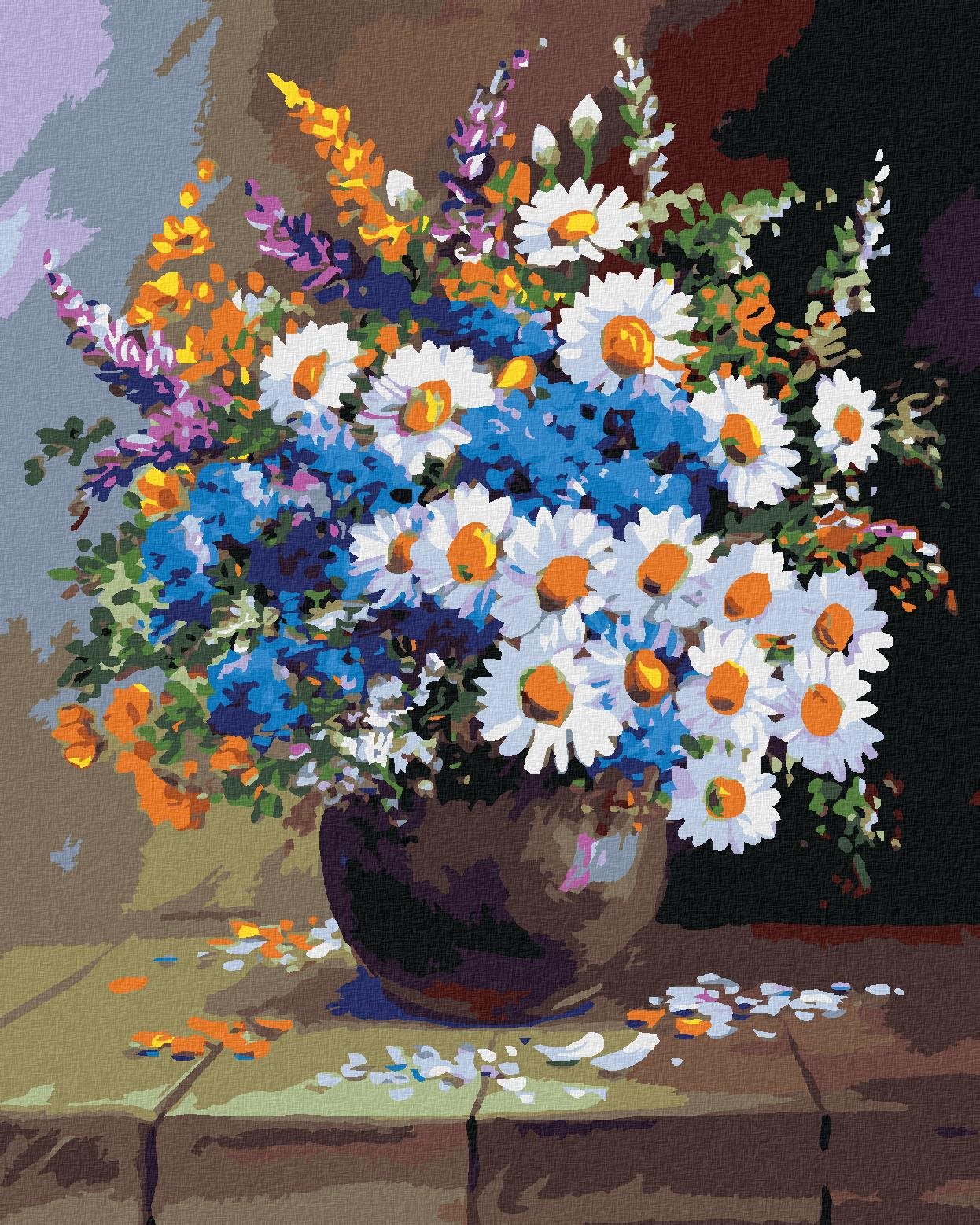 Maľovanie podľa čísel – Zátišie váza a kvety, 80 × 100 cm, napnuté plátno na rám