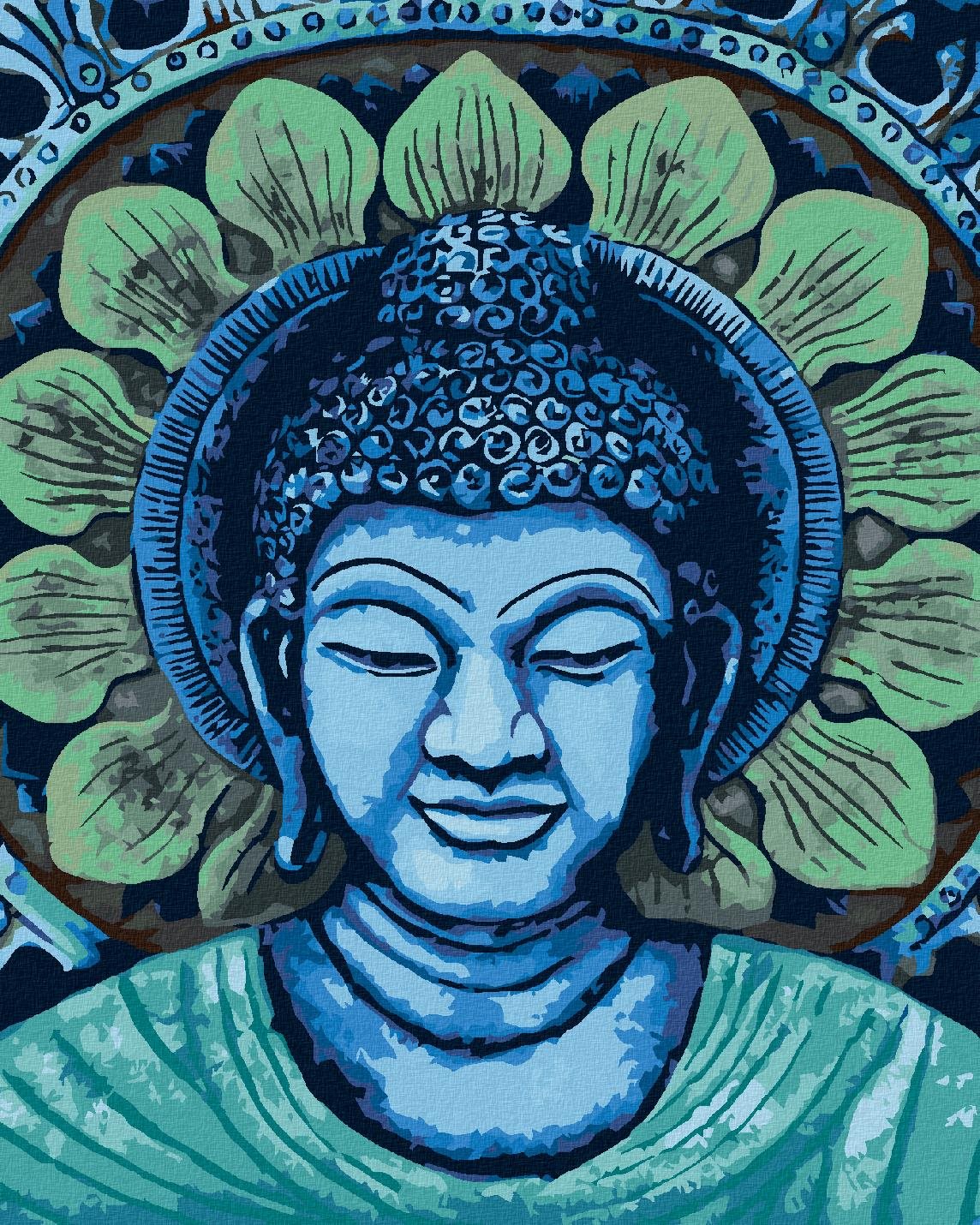 Maľovanie podľa čísel – Zelenomodrý Budha, 80 × 100 cm, napnuté plátno na rám