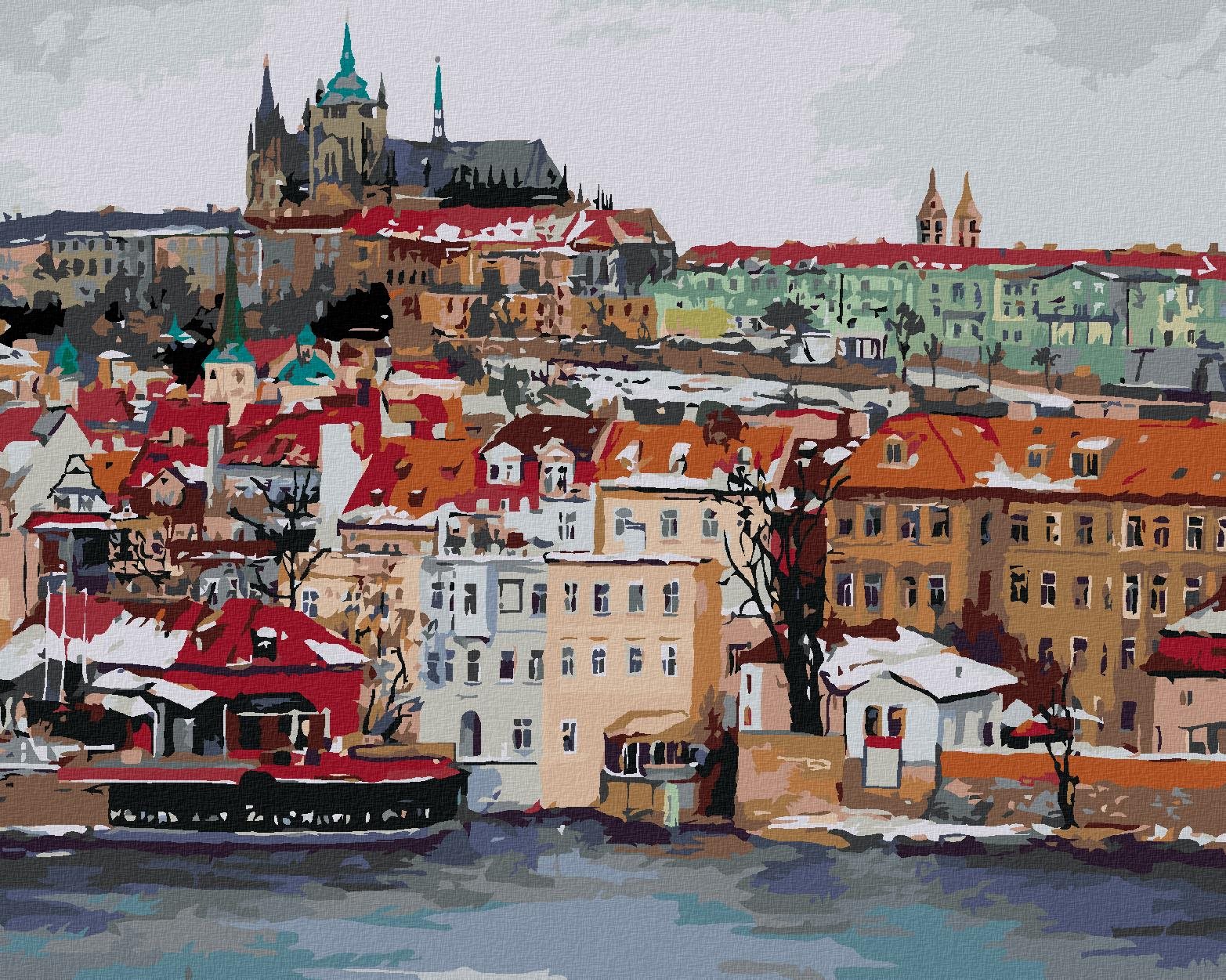 Maľovanie podľa čísel – Zimný Pražský hrad, 40 × 50 cm, napnuté plátno na rám