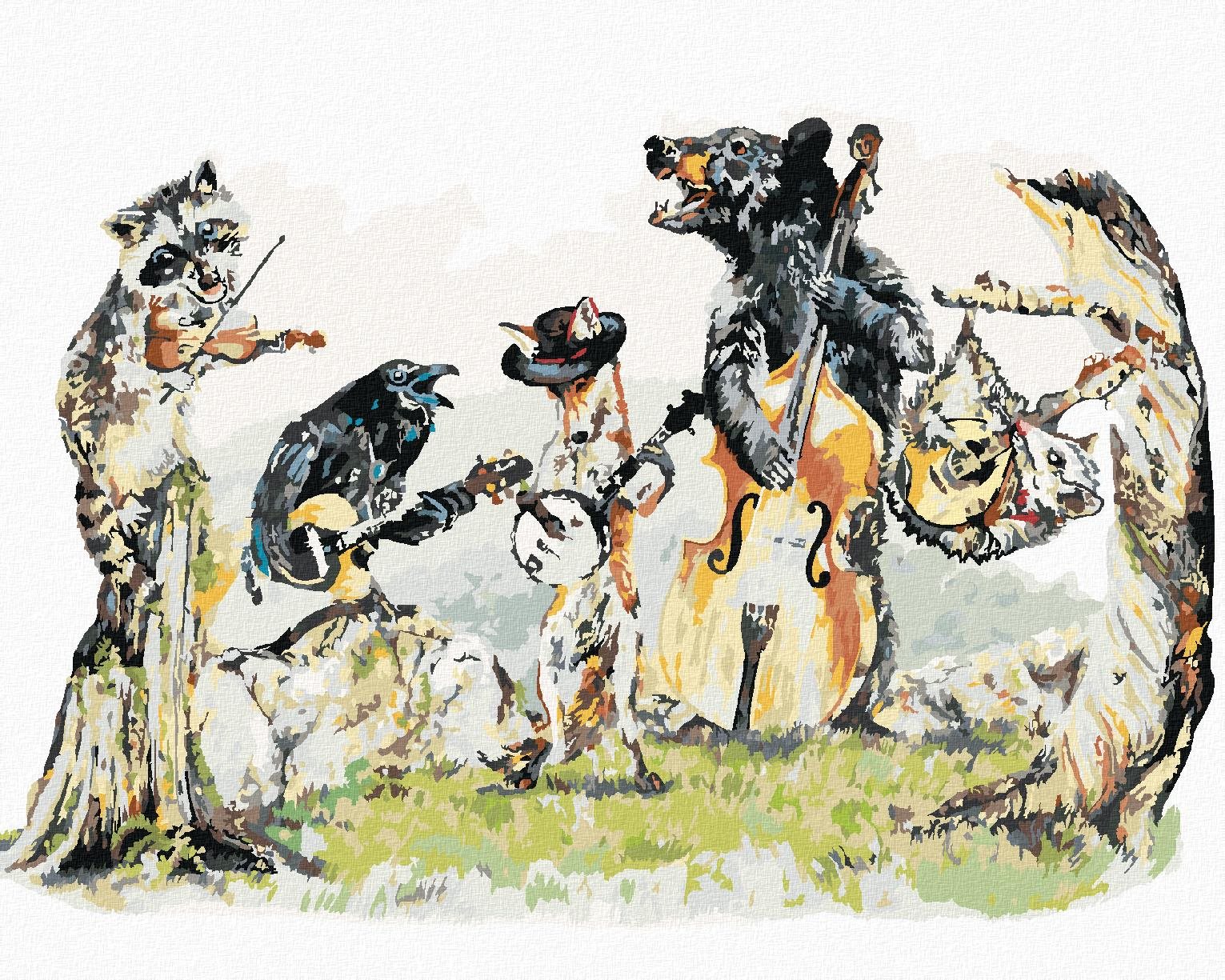 Maľovanie podľa čísel – Zvieratá a hudobné nástroje (Holly Simental), 40 × 50 cm, bez rámu a bez napnutia plátna