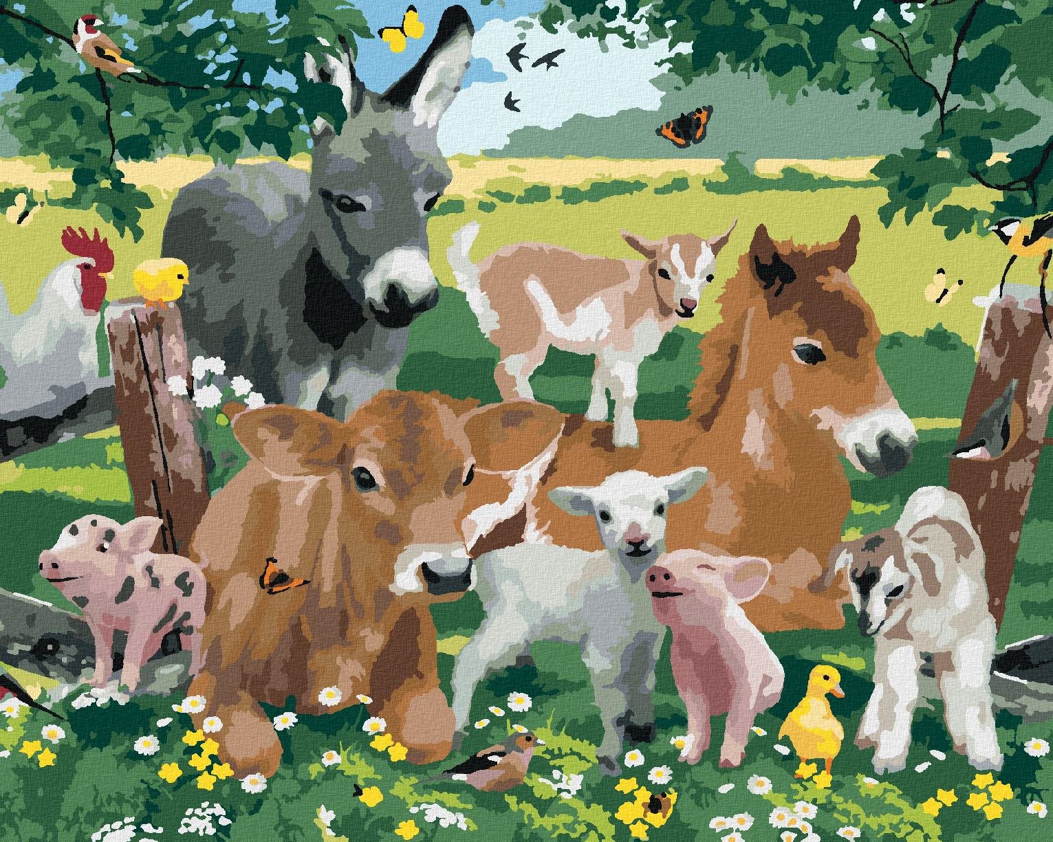 Maľovanie podľa čísel – Zvieratá na farme (Howard Robinson), 40 × 50 cm, napnuté plátno na rám