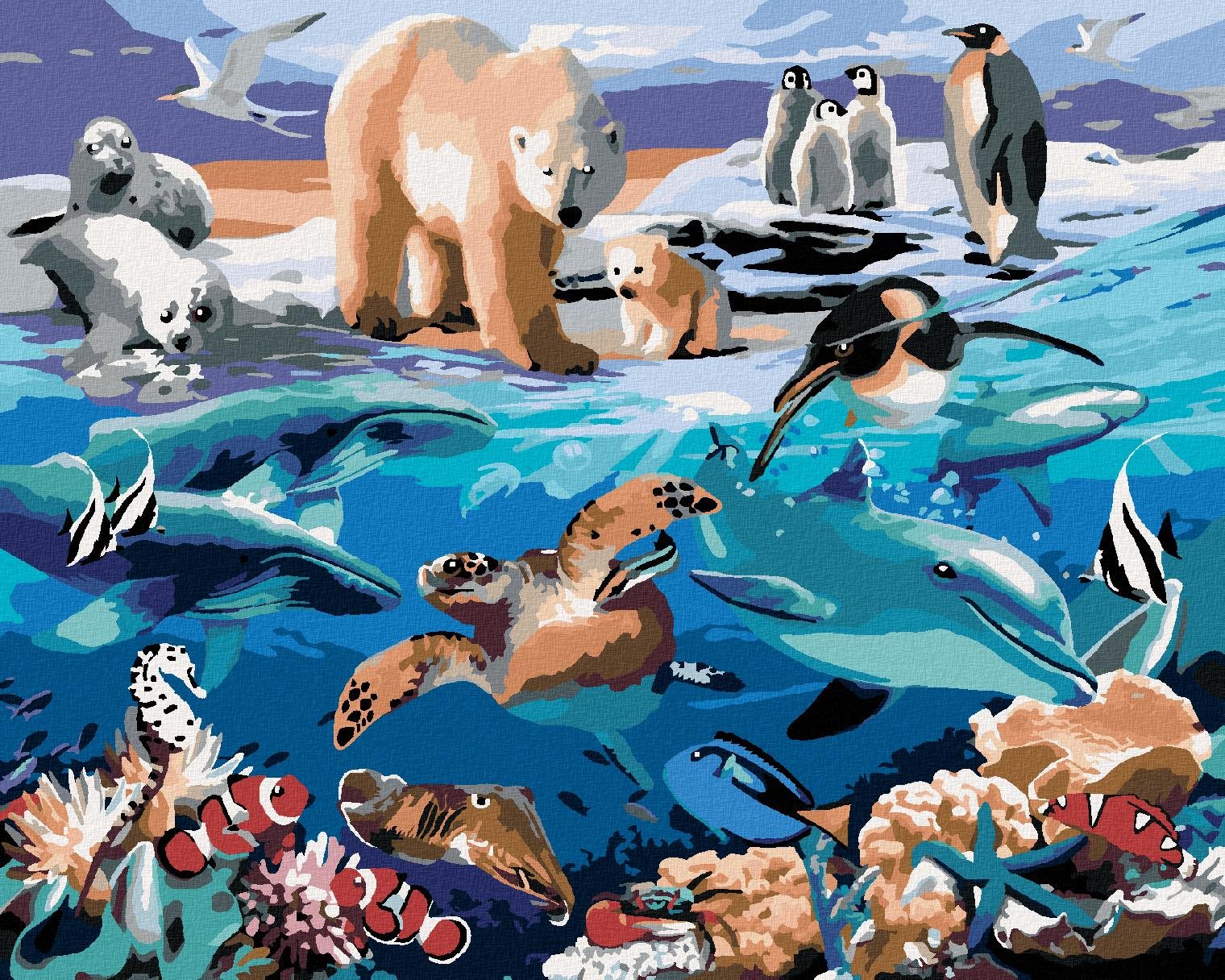 Maľovanie podľa čísel – Zvieratá v oceáne (Howard Robinson), 40 × 50 cm, napnuté plátno na rám