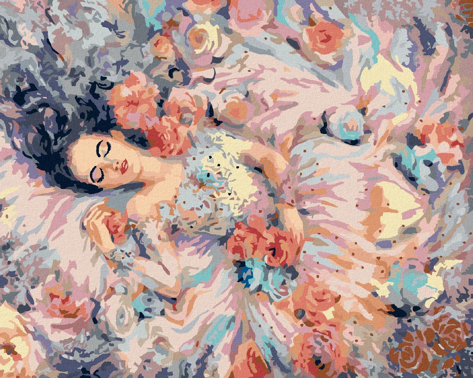 Maľovanie podľa čísel – Žena obklopená ružami, 80 × 100 cm, napnuté plátno na rám