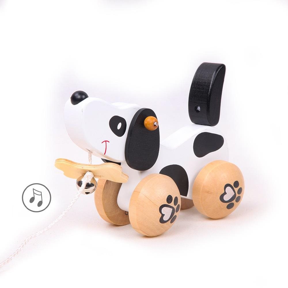 Teddies Psík so zvončekom ťahací drevo