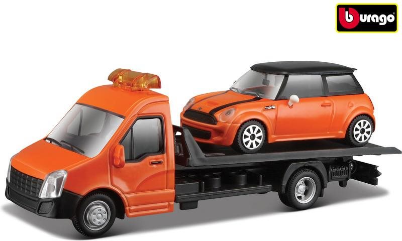 Bburago 1:43 Odťahovka + Mini Copper S oranžový