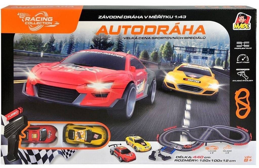 Autodráha, 2 autá, 2 ovládače, s EÚ adaptérom, dĺžka trati 440 cm, 120 × 100 × 12 cm