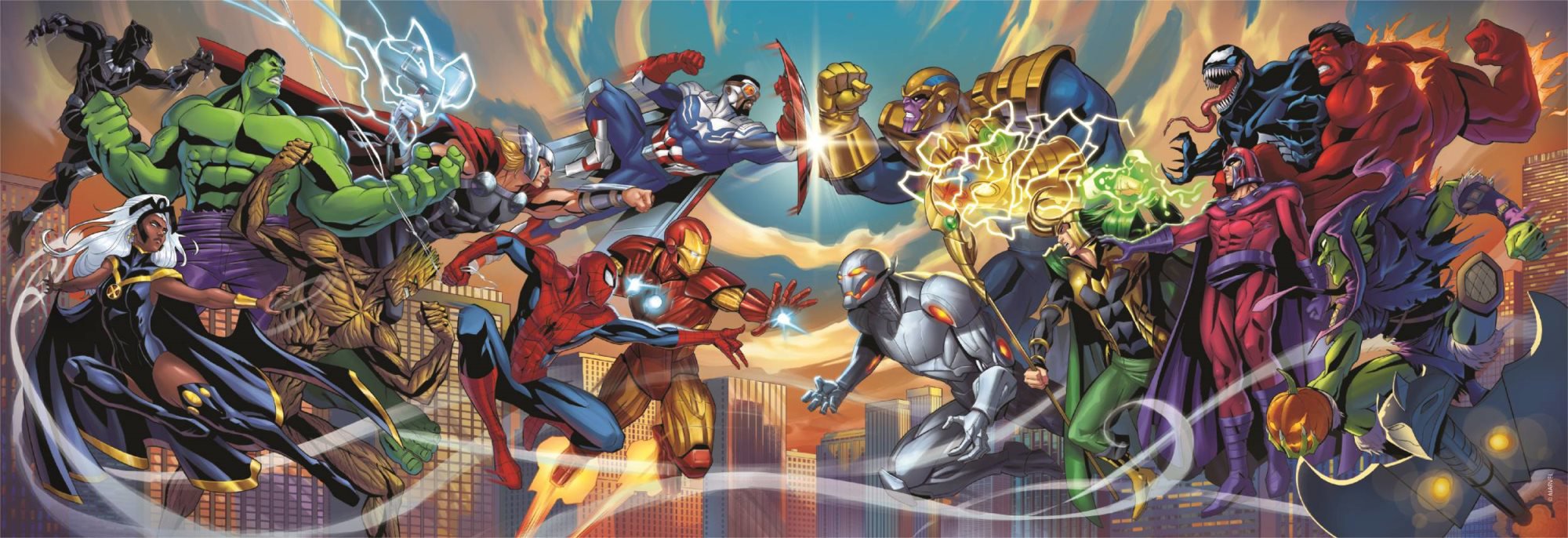 CLEMENTONI Panoramatické puzzle Marvel: Hrdinovia vs. zloduchovia 1000 dielikov