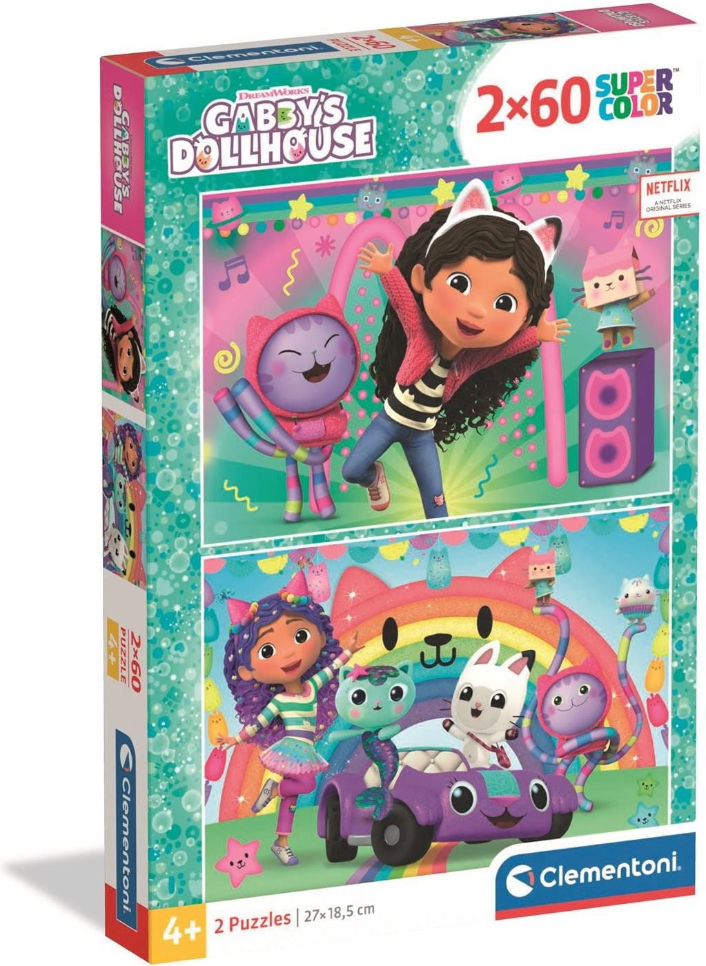 CLEMENTONI Puzzle Gábinin kúzelný domček: Raduj sa s nami 2× 60 dielikov