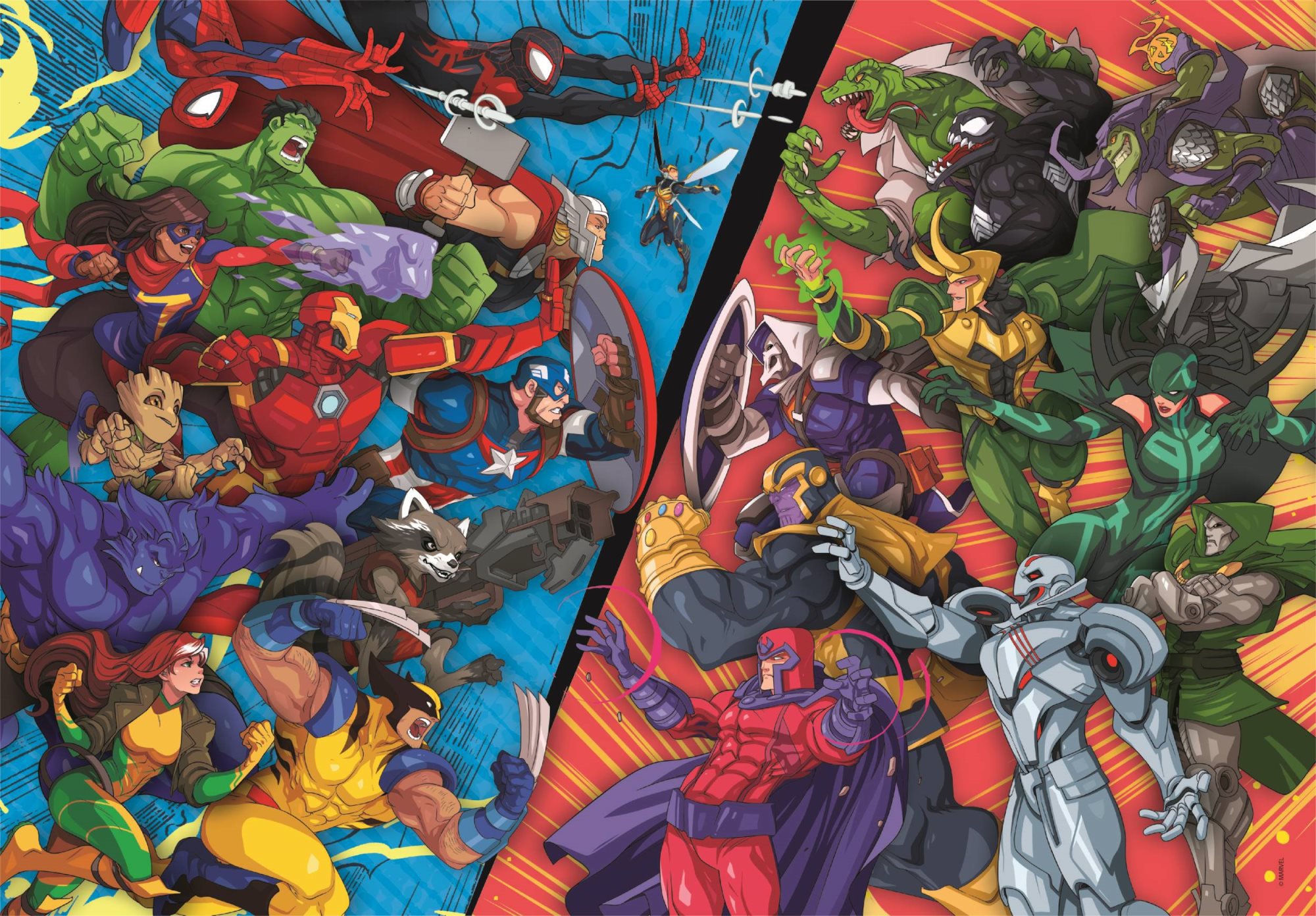 CLEMENTONI Puzzle Marvel: Hrdinovia vs. zloduchovia 104 dielikov