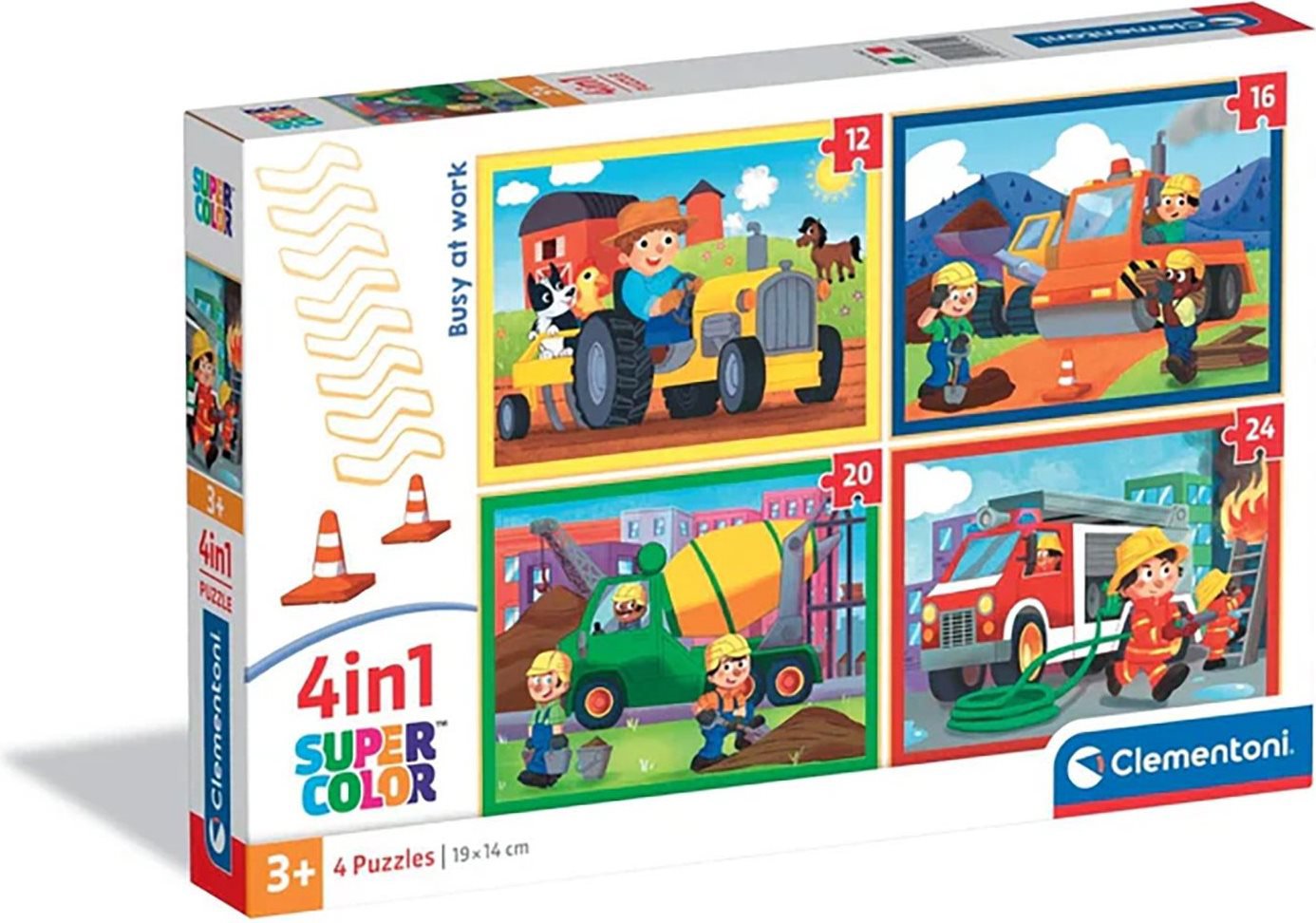 CLEMENTONI Puzzle Vyťaženie v práci 4 v 1, 12, 16, 20, 24 dielikov