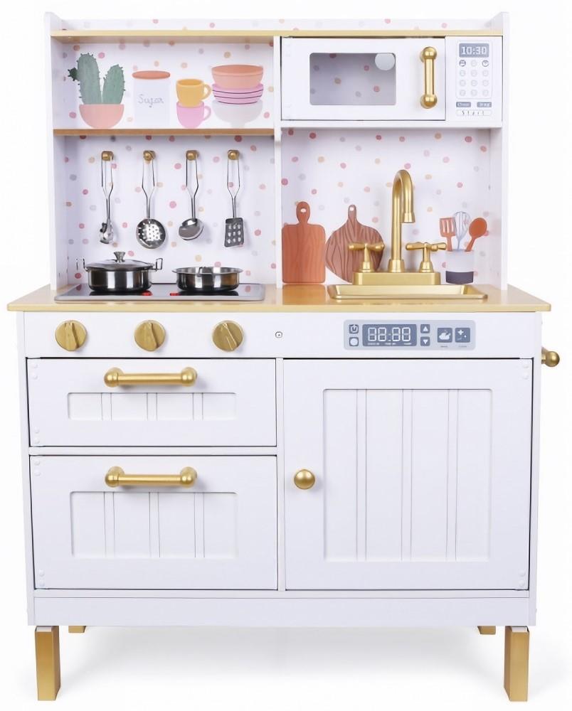 Derrson Drevená kuchynka XL bielo-zlatá so zvukmi a svetlami