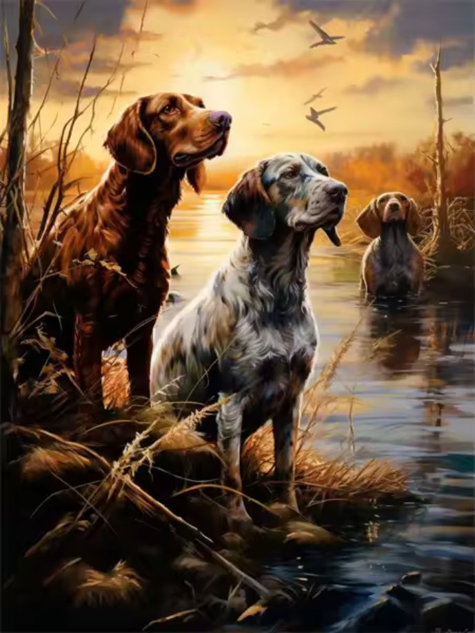 Norimpex Lovečtí psi v řece 40 × 30 cm