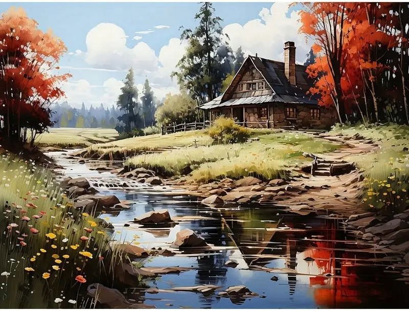 Norimpex Chata u potoka 40 × 30 cm