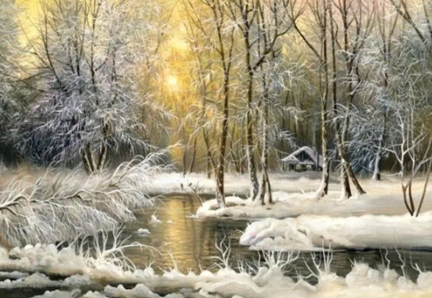 Norimpex Les s osamělou chatkou 30 × 40 cm