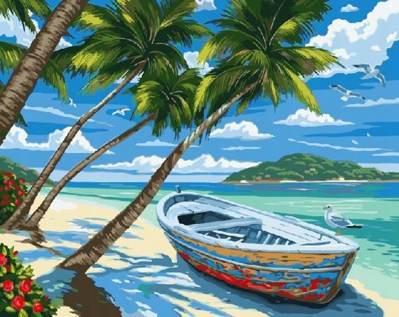 Norimpex Pláž s palmami a loďou 30 × 40 cm
