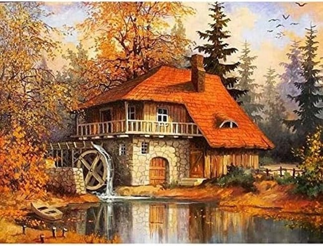 Norimpex Domček s mlynom na jeseň 30 × 40 cm