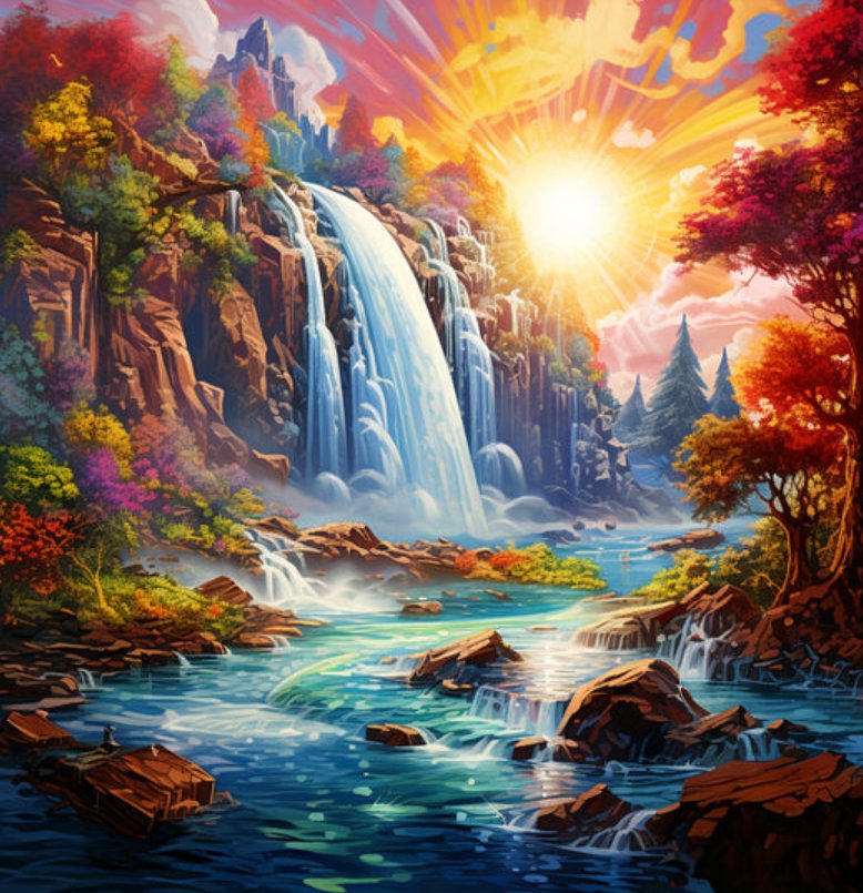 Norimpex Západ slnka pri vodopáde 30 × 40 cm