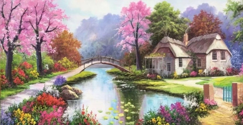 Norimpex Idylická osada s riekou 80 × 40 cm