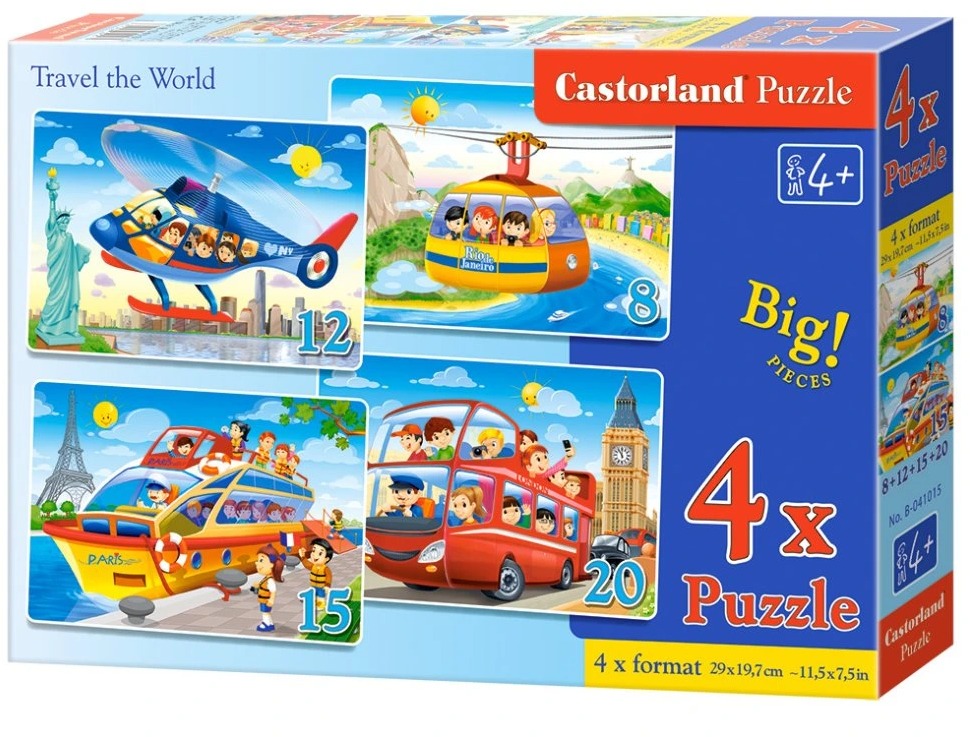 CASTORLAND Puzzle Cesta okolo sveta 4 v 1 (8, 12, 15, 20 dielikov)